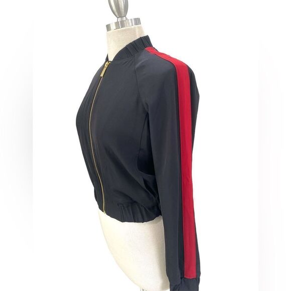 Michael Kors black red stripe elastic waist collar sleeves length 19 inches - Picture 3 of 7